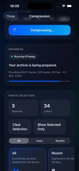 An HEVC video, one photo per frame